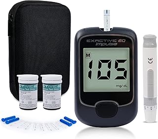 Glucometro. Medidor de Glucosa en Sangre. Diabetes Kit de Prueba de Azúcar en sangre con 50 Tiras de Prueba Exactive EQ-mg/dL