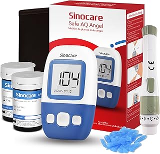 Sinocare Medidor Glucosa en Sangre. Glucómetro. 50 Tiras Reactivas de Glucosa - mg/dL（Solo Safe AQ Angel）