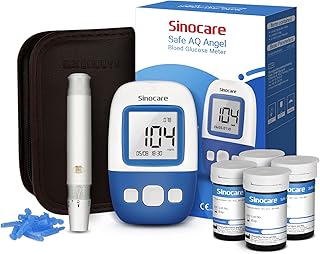 Glucometro. sinocare Medidor de Glucosa en Sangre. Kit Medidor Azucar Sangre con 100 x Tiras de Prueba de Glucosa - mg/dL- sinocare Safe AQ Angel