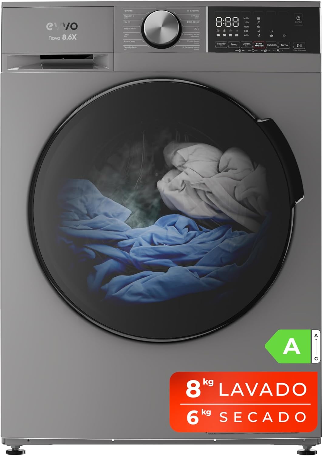 EVVO Lavadora secadora 8 kg + 6 kg