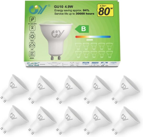 GY 4.9W Bombilla GU10 LED 4000K Blanco ...