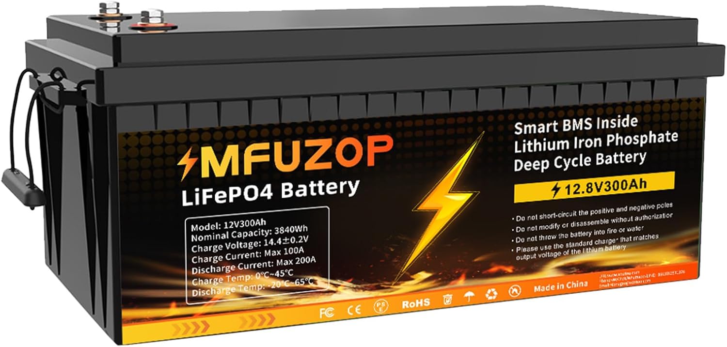 MFUZOP Batería Litio 12V 300Ah, BMS...