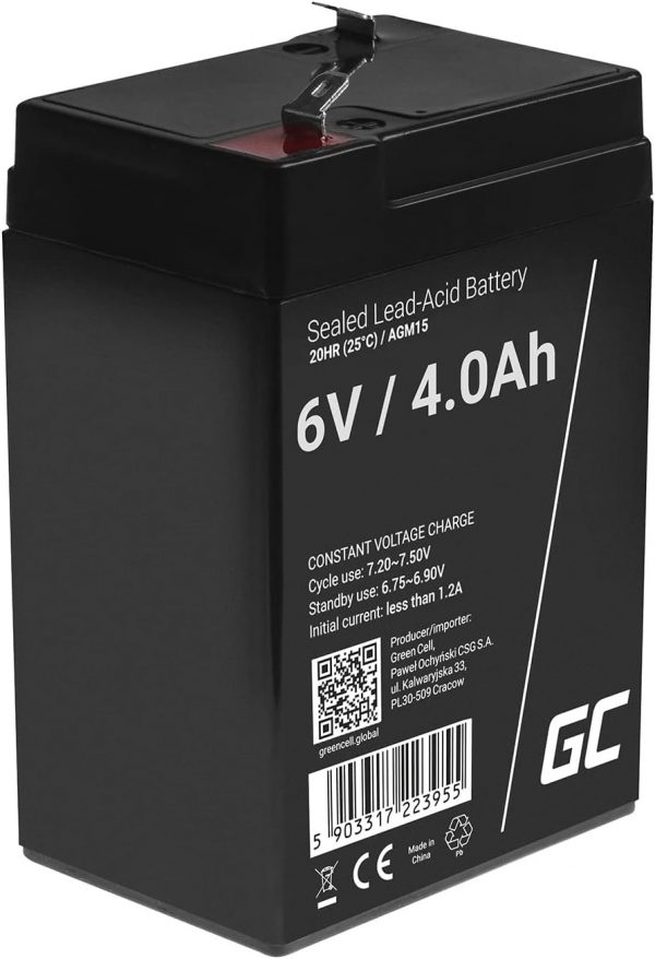 Green Cell Batería AGM VRLA 6V 4Ah -...