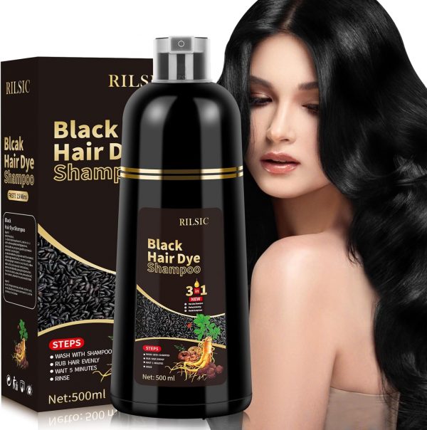 500ML Black Hair Dye Shampoo 3 en 1, Ch...