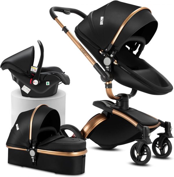 Reenborn Cuero PU Carrito Bebe 3 en 1, ...