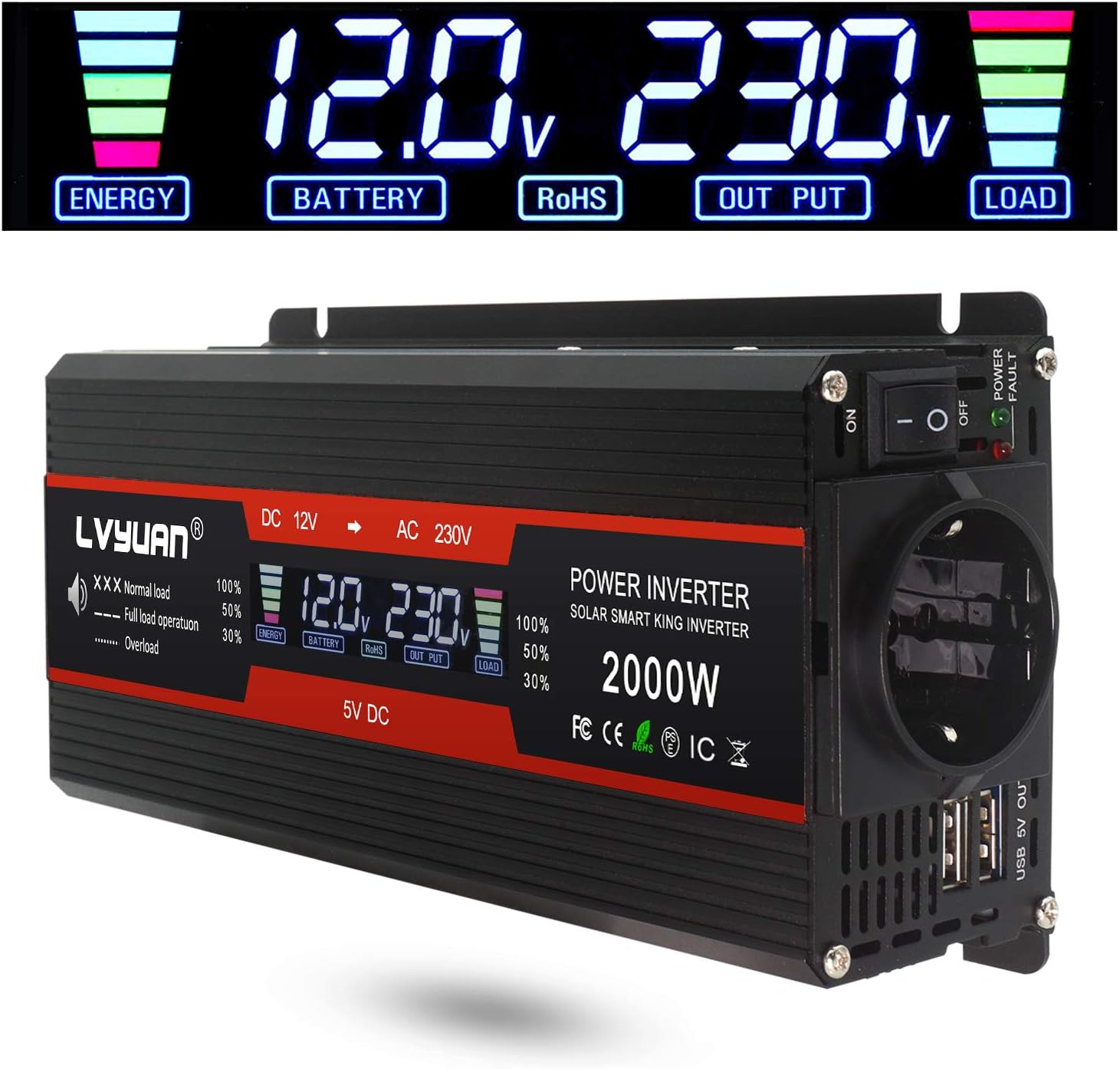 LVYUAN Inversor 12V a 220V 230V 2000W... LVYUAN Inversor 12V a 220V 230V 2000W...