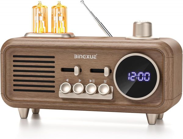 Radio Reloj FM Vintage con Altavoz...
