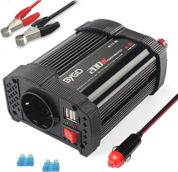 BYGD Inversor de Coche 200W/400W 12V DC...