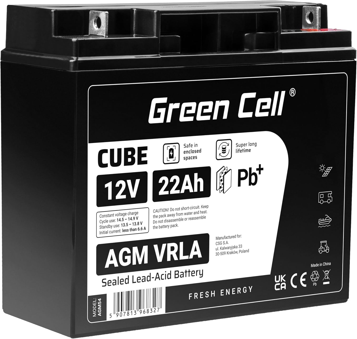 Green Cell® AGM Batería de fieltro VRLA...