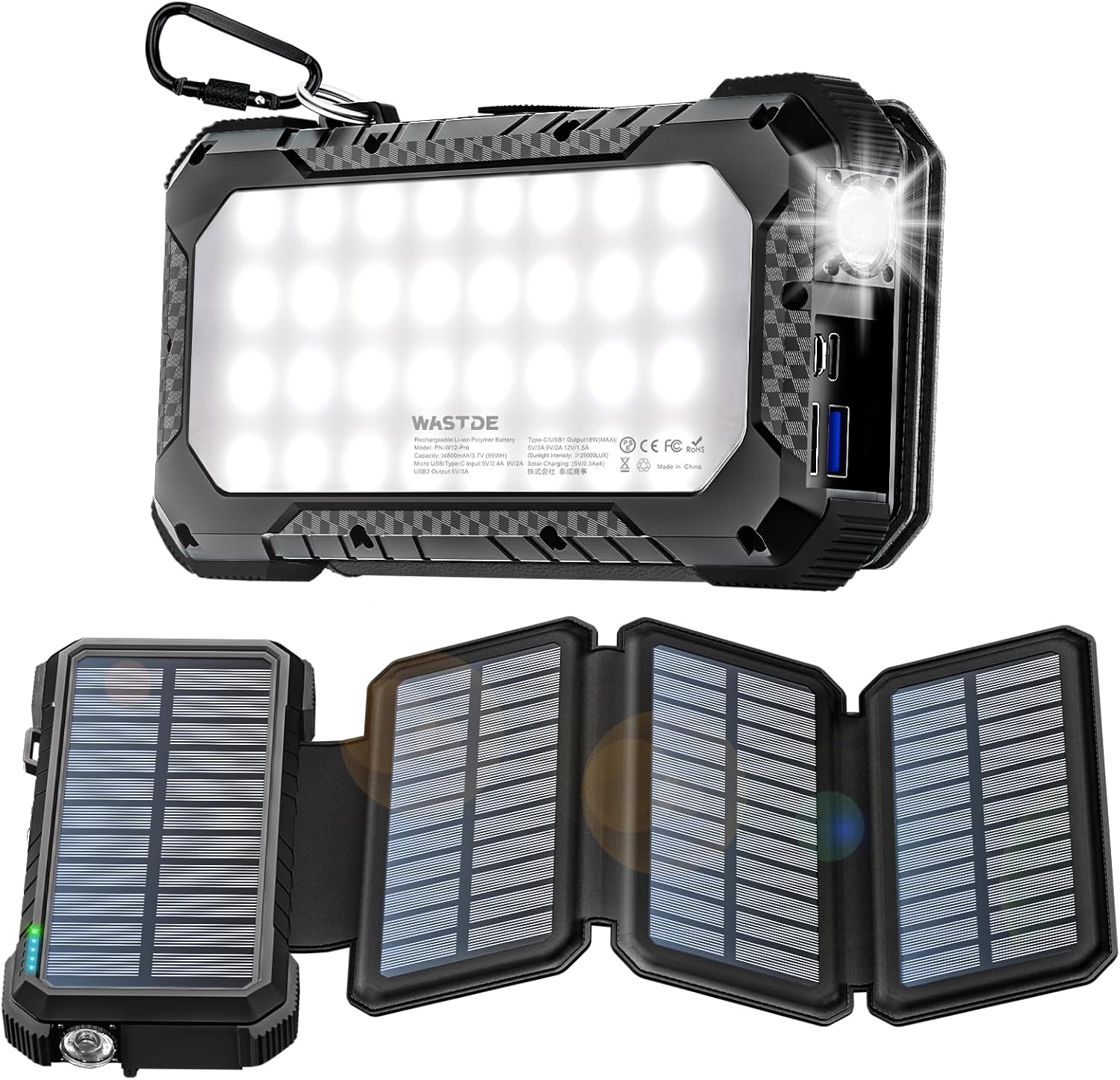 WASTDE Power Bank Solar 26800mAh con 4... WASTDE Power Bank Solar 26800mAh con 4...