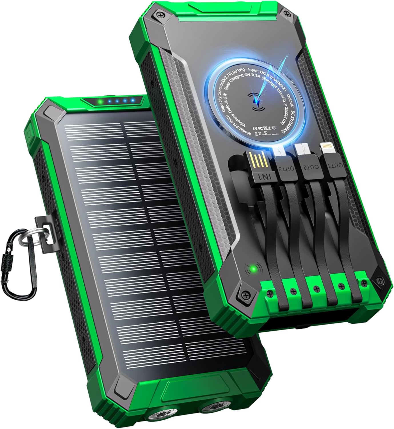 Power Bank Solar 26800mAh con 4 Cables,...