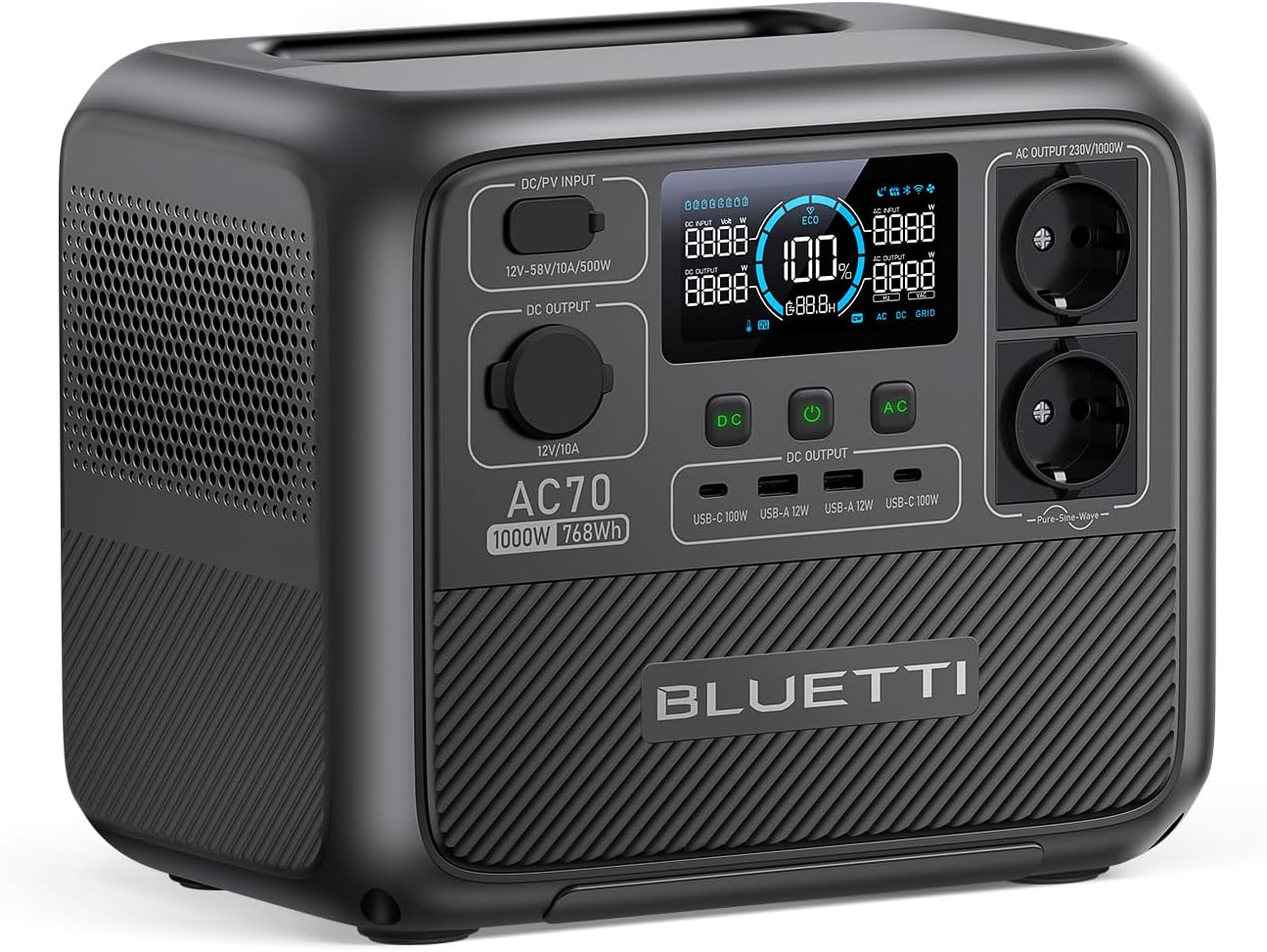 BLUETTI AC70 Generador Solar, Batería LiFePO4 de 768Wh con 2...