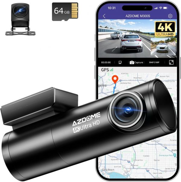 AZDOME 4K Dashcam Car Front Rear, W