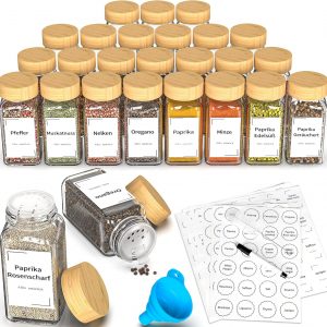 24 Pieces Glass Spice Jars with Bam...