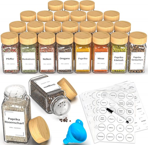 24 Pieces Glass Spice Jars with Bam...