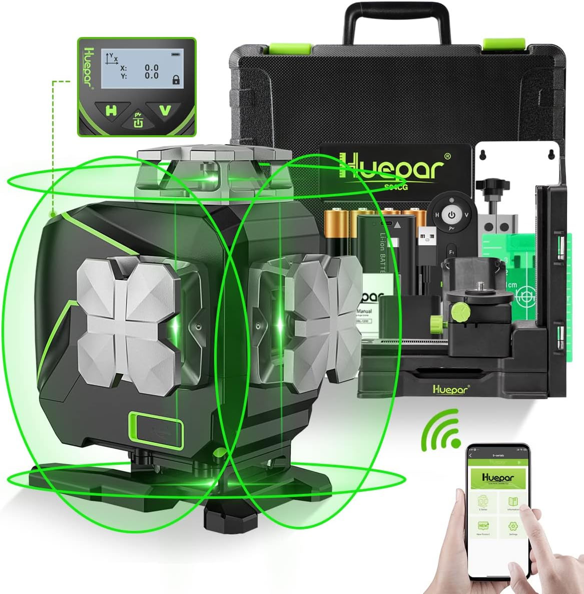 Huepar Nivel Láser 4 en 1, 4 x 360 Huepar Nivel Láser 4 1 4 x 360