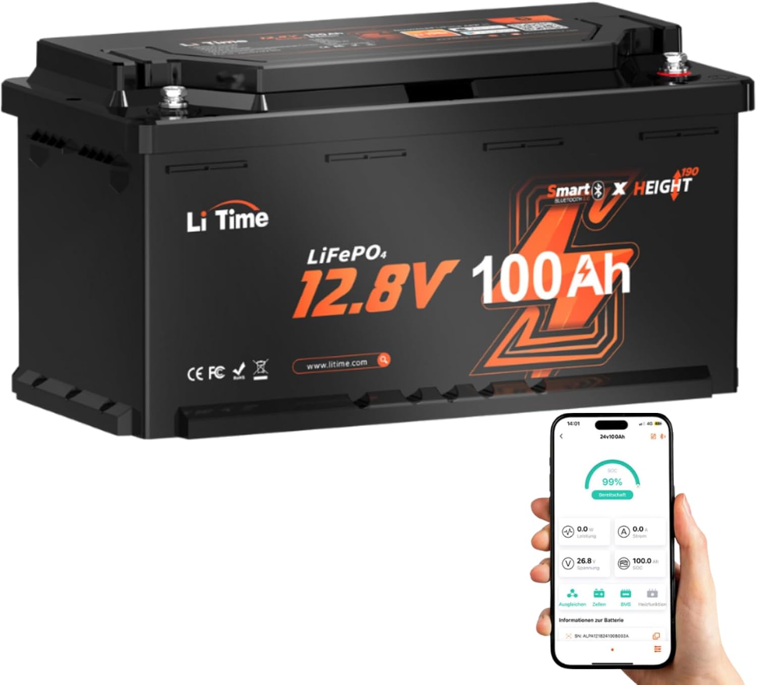 LiTime 12V 100Ah H190 Batería