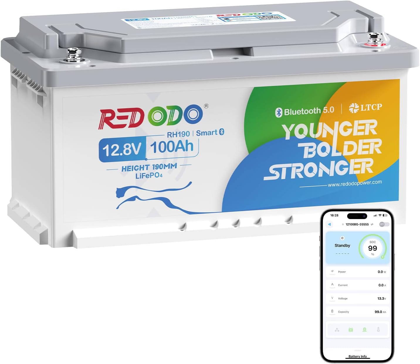 Redodo Batería Litio 12V 100Ah H190