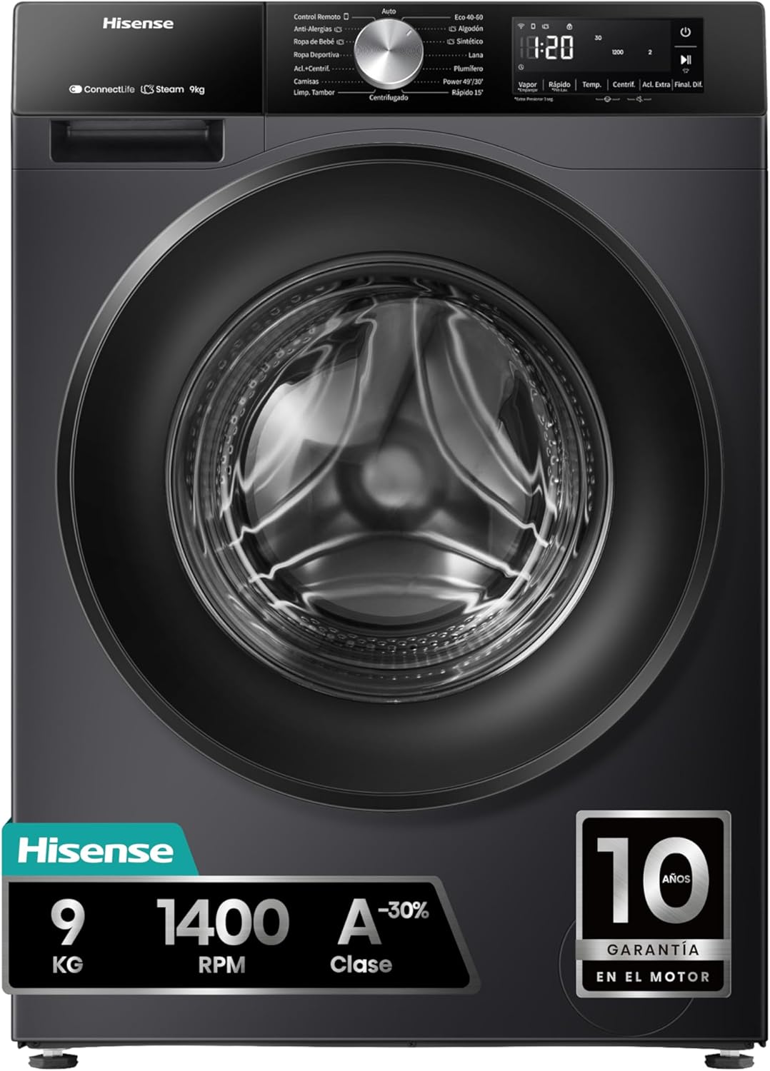 Hisense WF3S9043BB3, Lavadora, 9 Hisense WF3S9043BB3 Lavadora 9