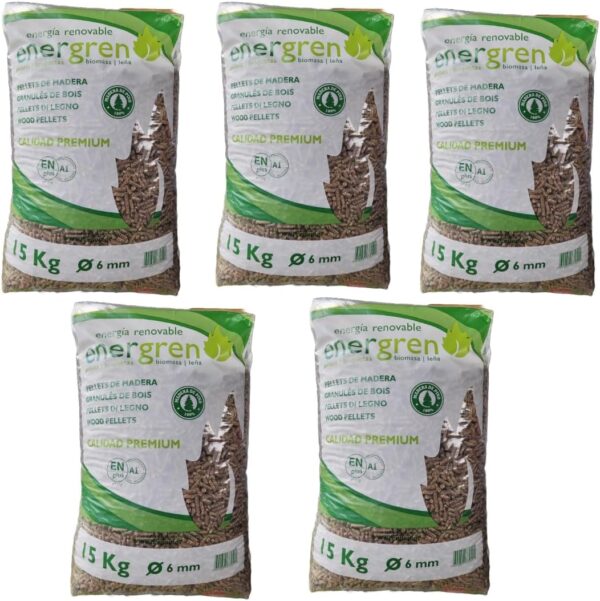 Pack of 5 Wood Pellet Bags 15 kg Pack of 5 Wood Pellet Bags 15 kg