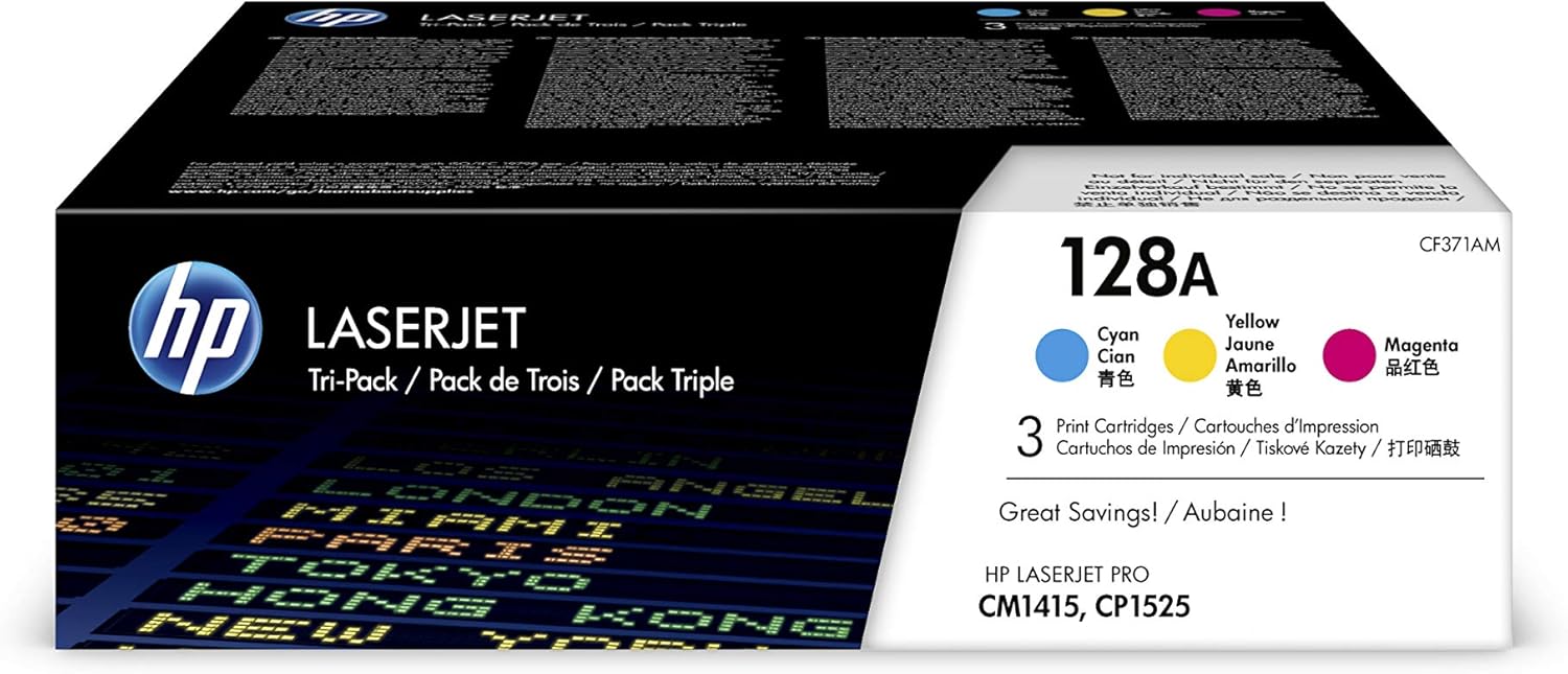 HP 128A CF371AM, cian, amarillo y