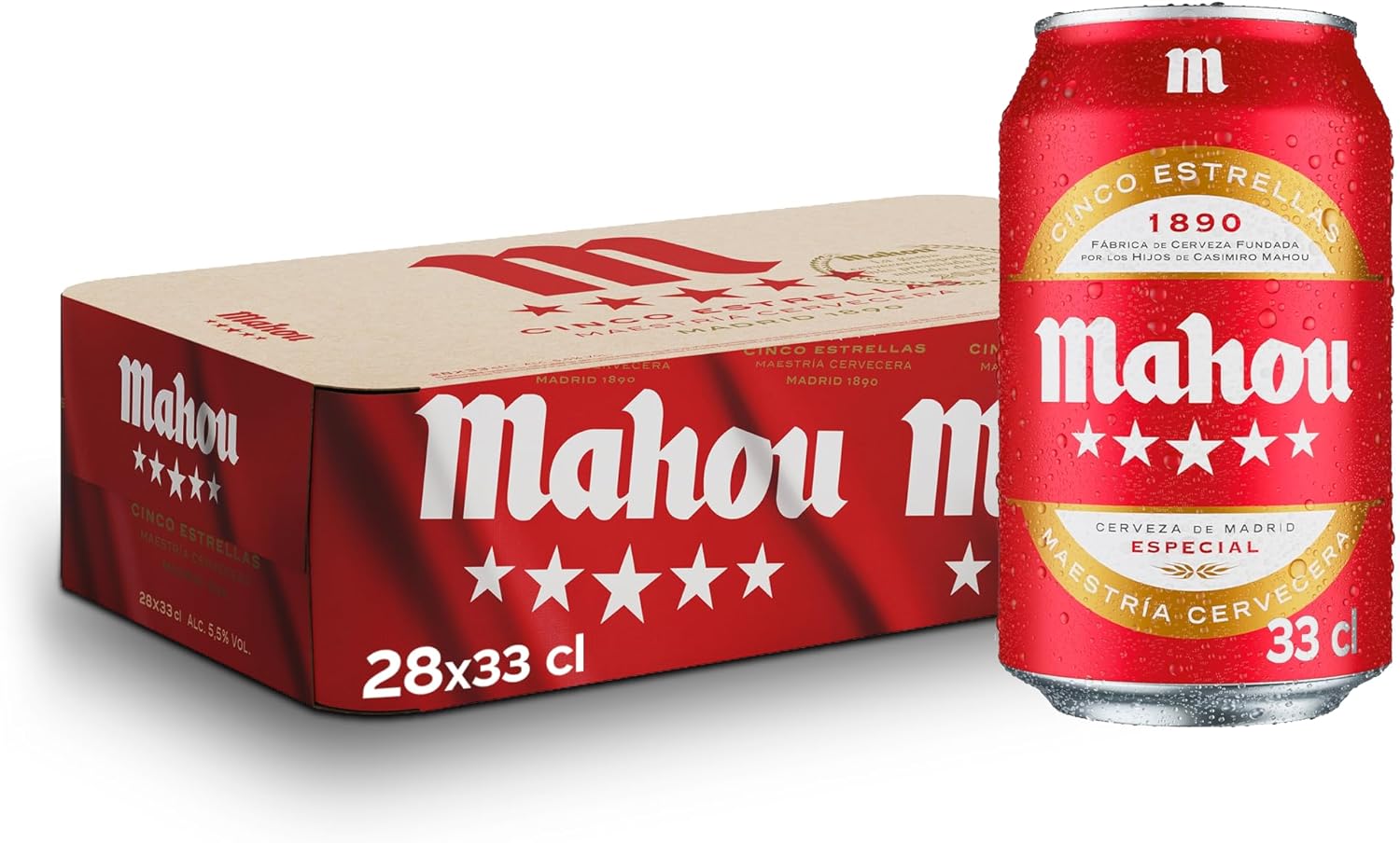 Mahou 5 Estrellas, Pack de 28 Latas x 33