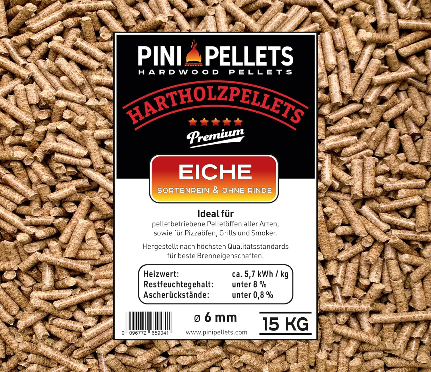 PINI 6mm Hardwood Pellets 15kg for