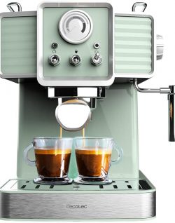 Cafetera express más vendida en Pc Componentes, color verde retro, doble taza y vapor.
