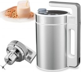 Sopera eléctrica color acero inoxidable y blanco.