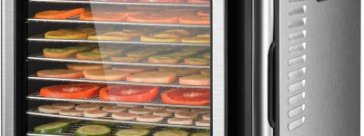 OSTBA Deshidratador de Alimentos Deshidratador de Alimentos, robusto, diseño clásico, puerta de cristal de gran tamaño para visualizar los alimentos del interior, 9 bandejas de altura, panel de control táctil en la parte superior, bien valorado en Pc Componentes.