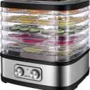 Deshidratador de Alimentos, visualmente diseño moderno, transparente por todos sus lados, con 5 bandejas de altura, a elegir control en la parte inferior a elegir entre tácti o manual, un único color a elegir, acero inoxidable.