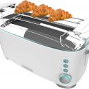 Tostador dos ranuras y rejilla superior para calentar, color blanco cecotec.